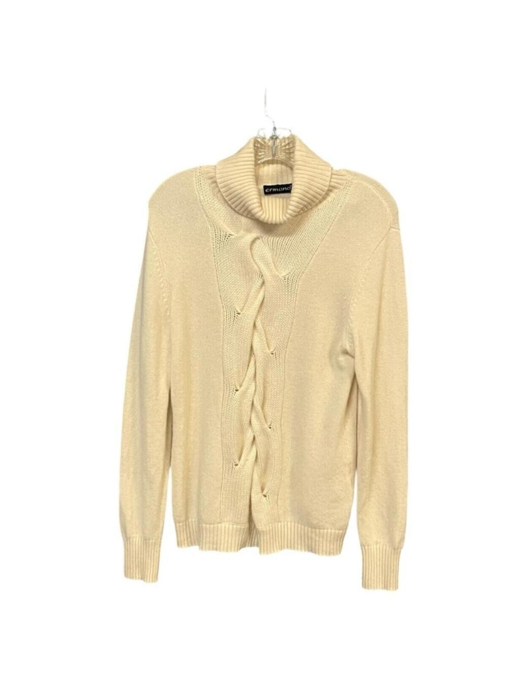 Ermano 100% Cashmere Turtleneck Cable Knit Sweater Ivory Women’s M (EU 40)Cream